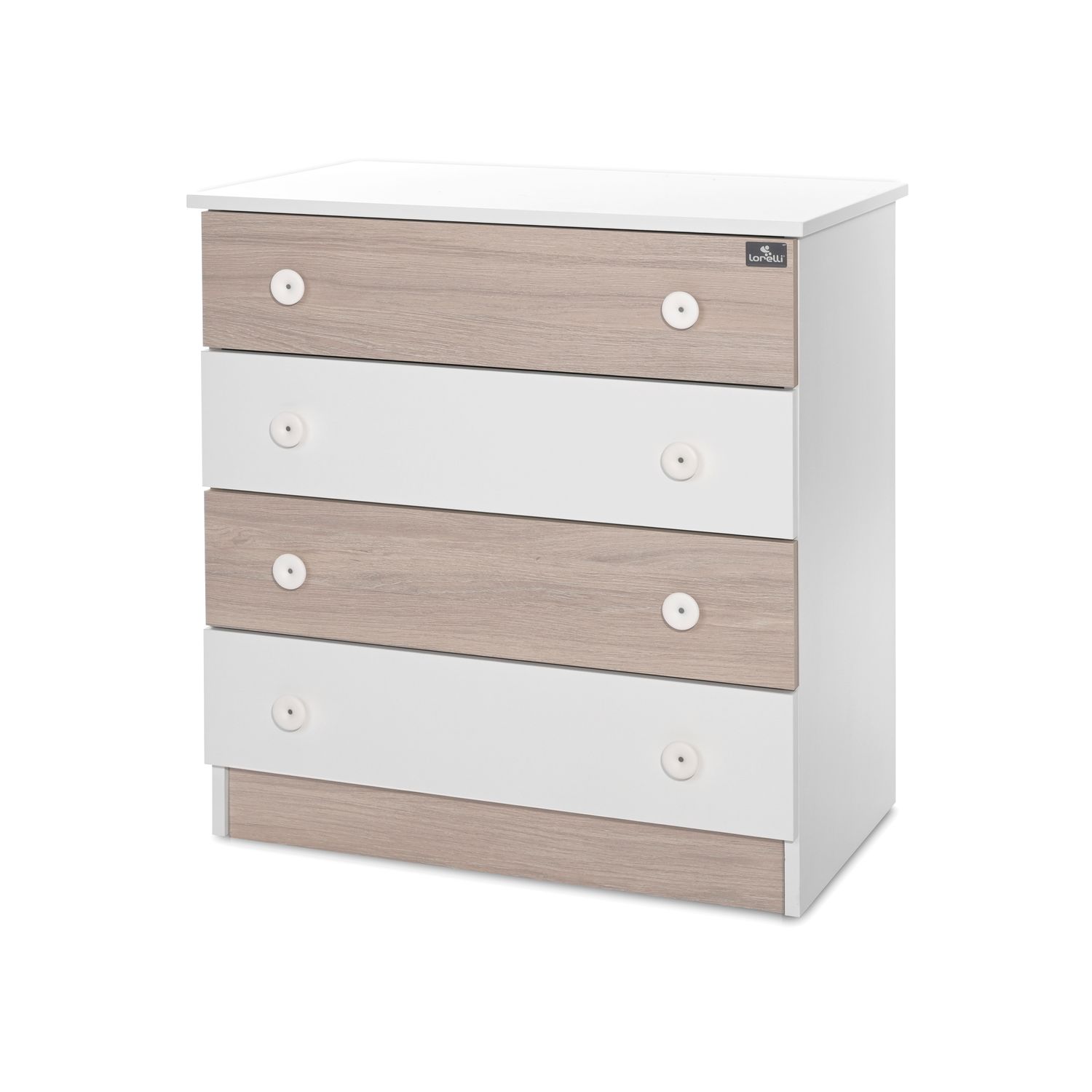 Lorelli Kommode Dresser 81 x 50 x 86 cm, 4 gro&szlig;e Schubladen, schnelle Montage hellbraun wei&szlig; - Bild 1