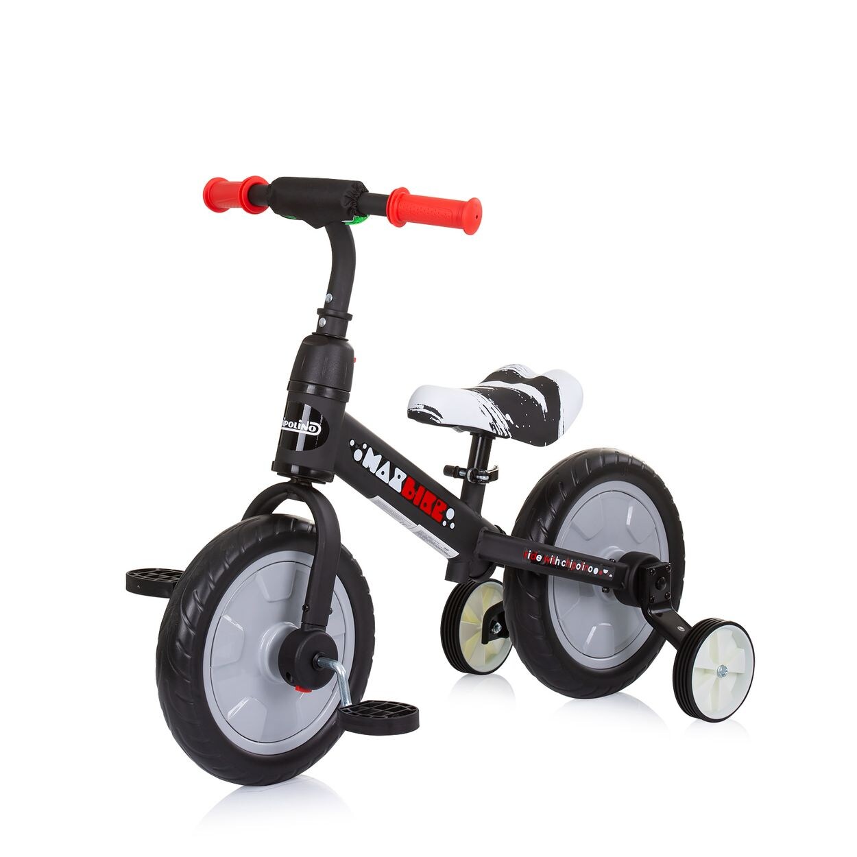 Chipolino Dreirad, Laufrad 2 in 1, Max Bike, 10 Zoll Räder, Pedale, Stützräder grau
