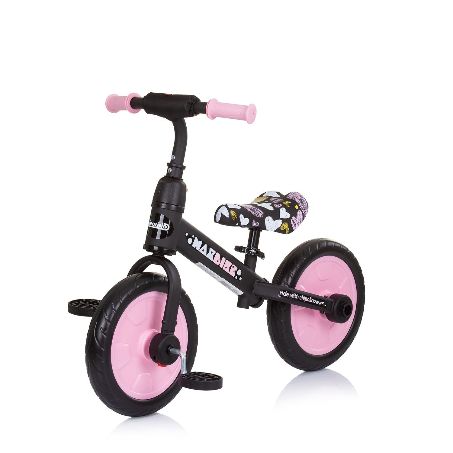 Chipolino Dreirad, Laufrad 2 in 1, Max Bike, 10 Zoll Räder, Pedale, Stützräder pink | 03800931055820