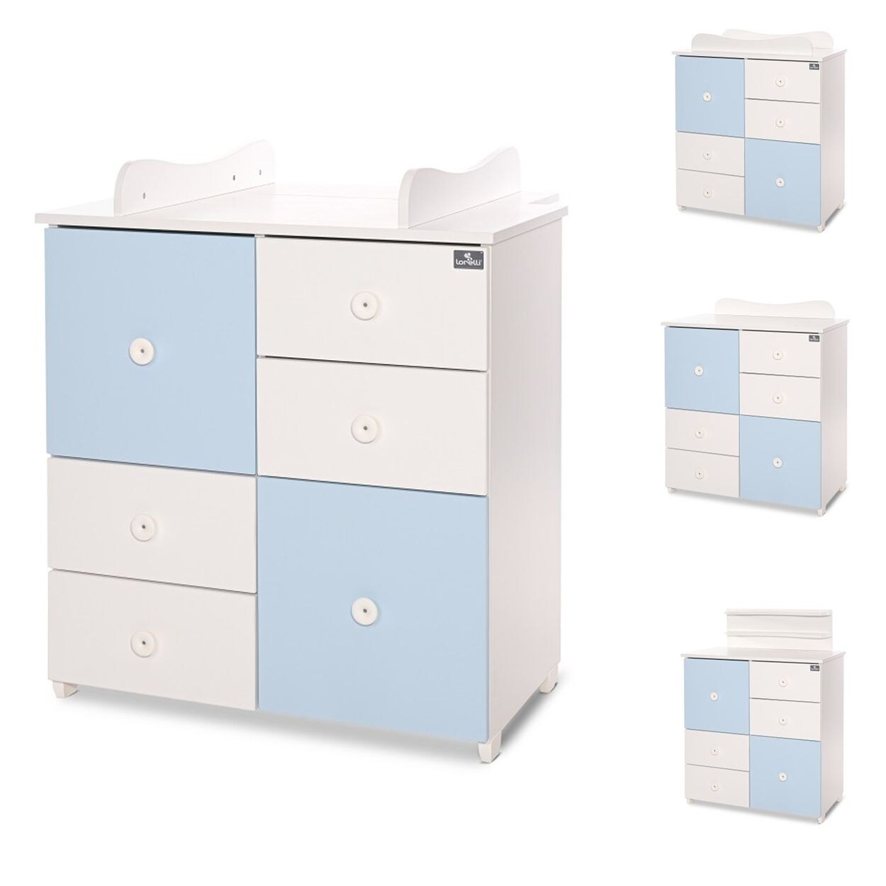 Lorelli Kommode Cupboard 83 x 71 x 96 cm, 4 Schubladen, 2 Türen mit Regalboden weiß blau