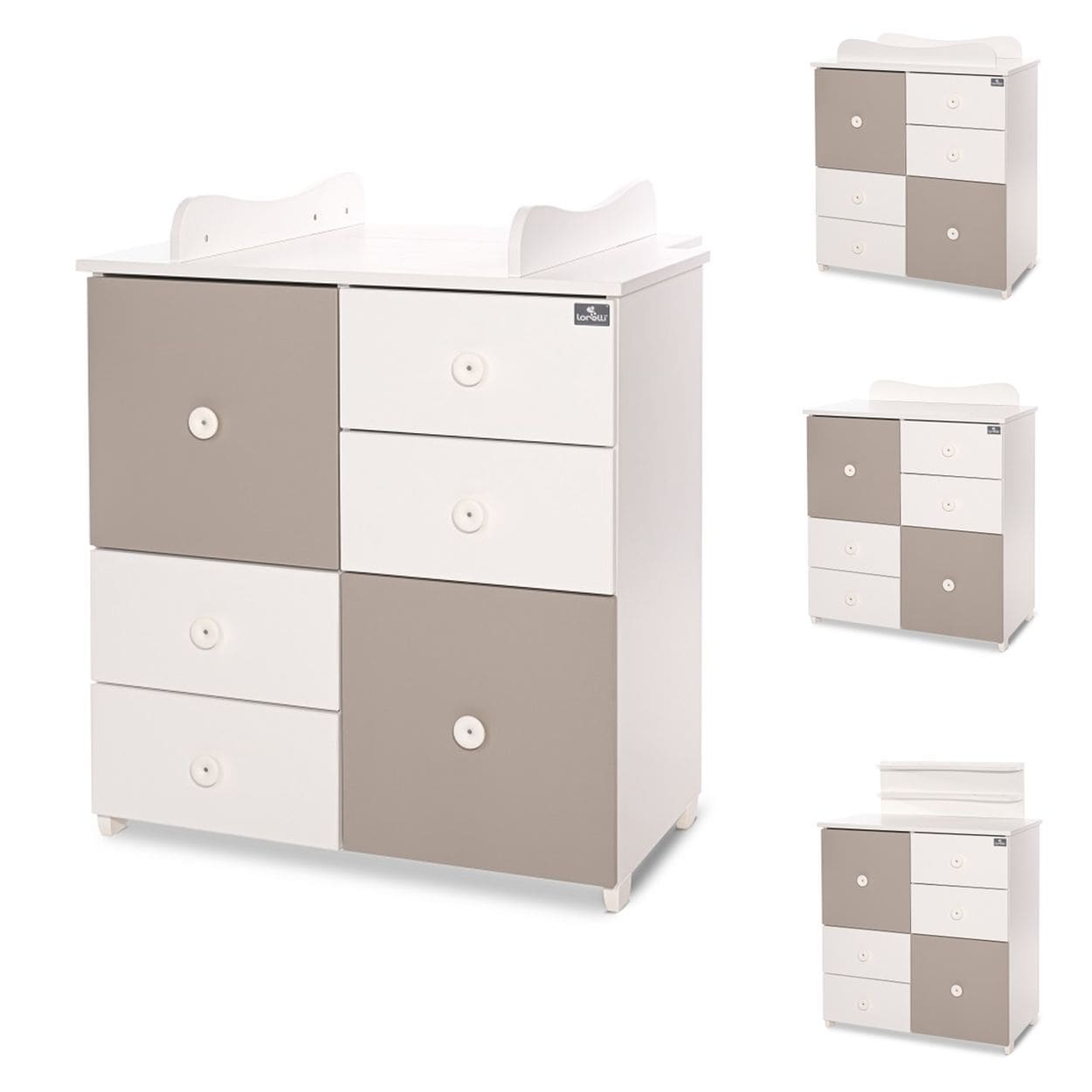Lorelli Kommode Cupboard 83 x 71 x 96 cm, 4 Schubladen, 2 T&uuml;ren mit Regalboden dunkelbraun wei&szlig; - Bild 1