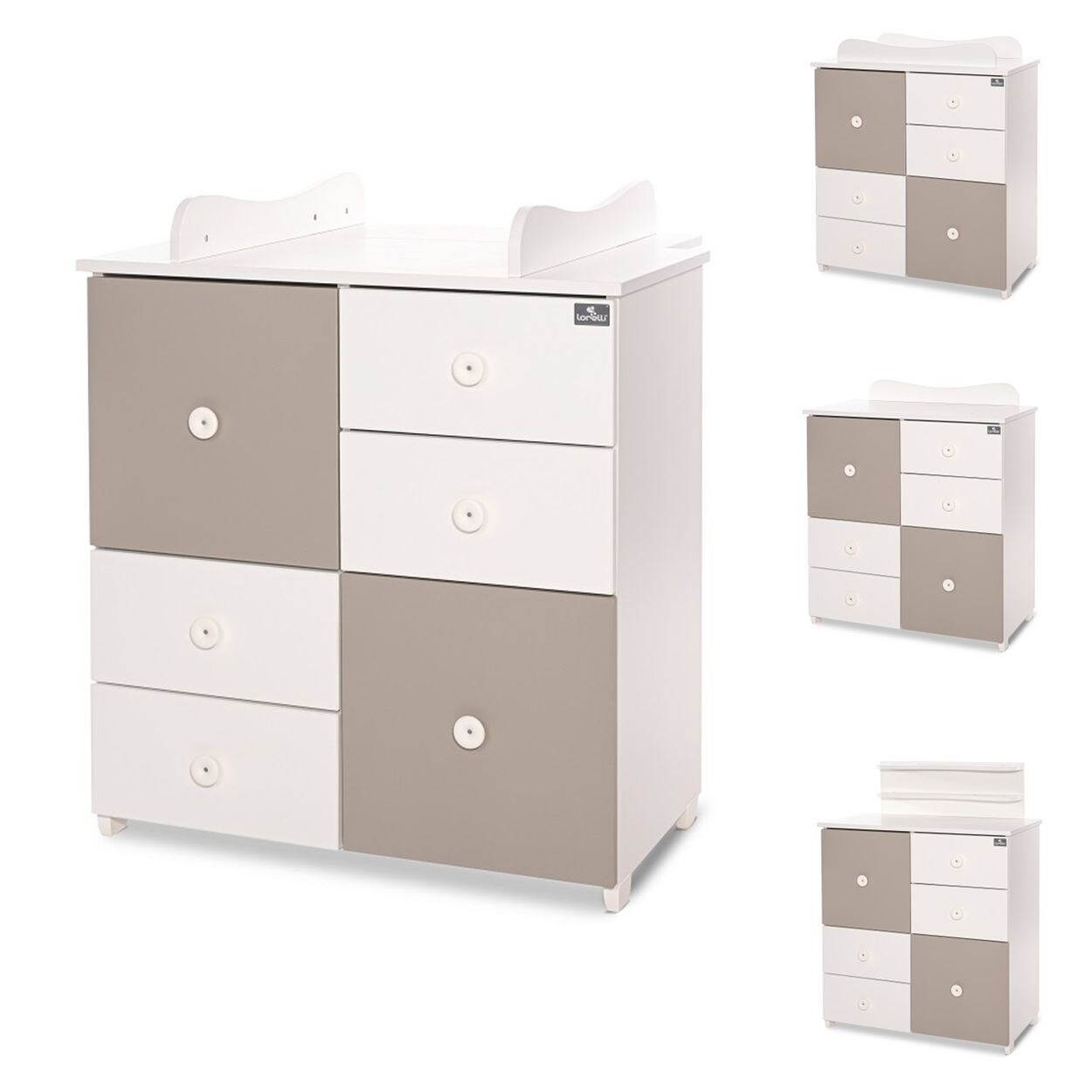 Lorelli Kommode Cupboard 83 x 71 x 96 cm, 4 Schubladen, 2 Türen mit Regalboden dunkelbraun weiß