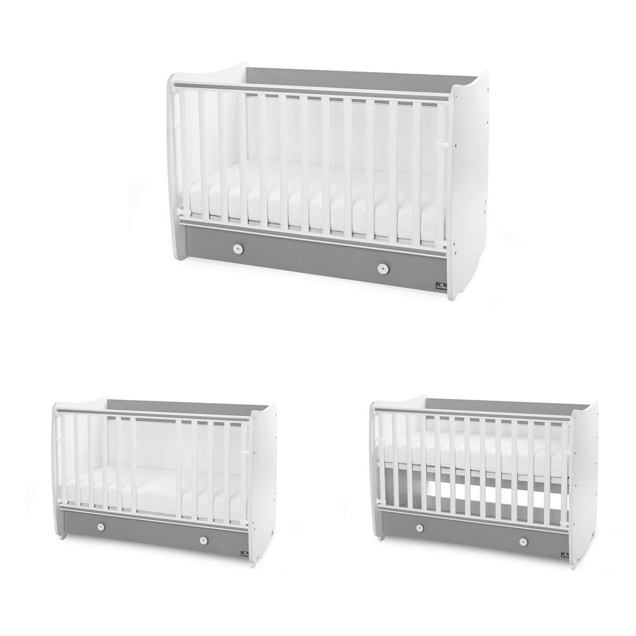 Lorelli Babybett Dream 60 x 120 cm umbaubar Schreibtisch Kinderbett Schaukelbett wei&szlig; grau - Bild 1