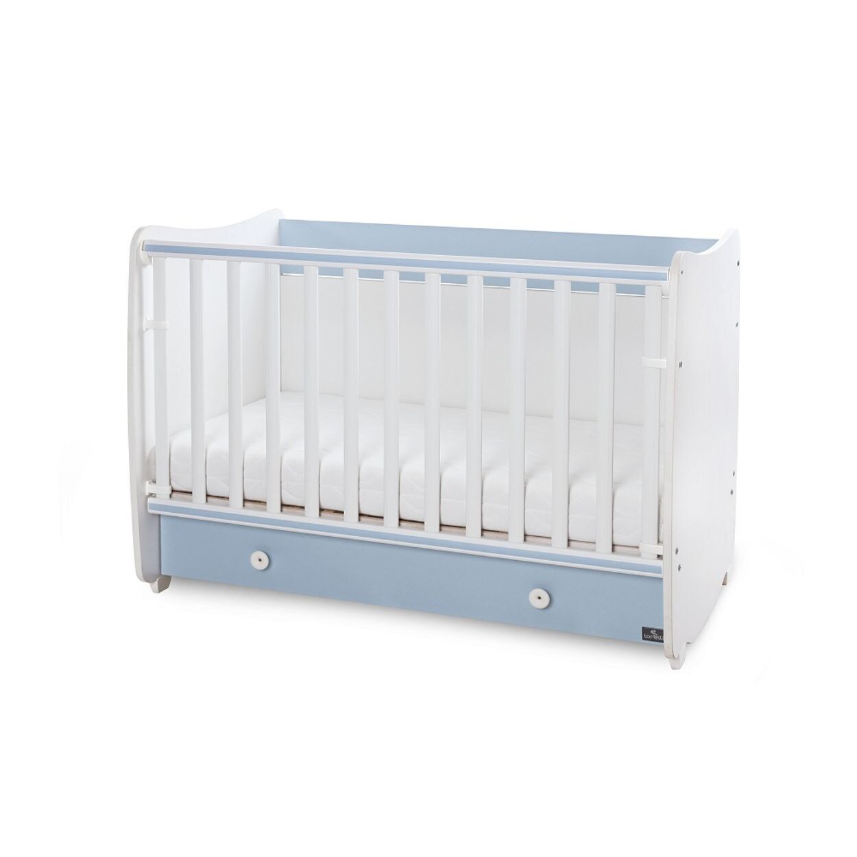 Lorelli Babybett Dream 60 x 120 cm umbaubar Schreibtisch Kinderbett Schaukelbett weiß blau