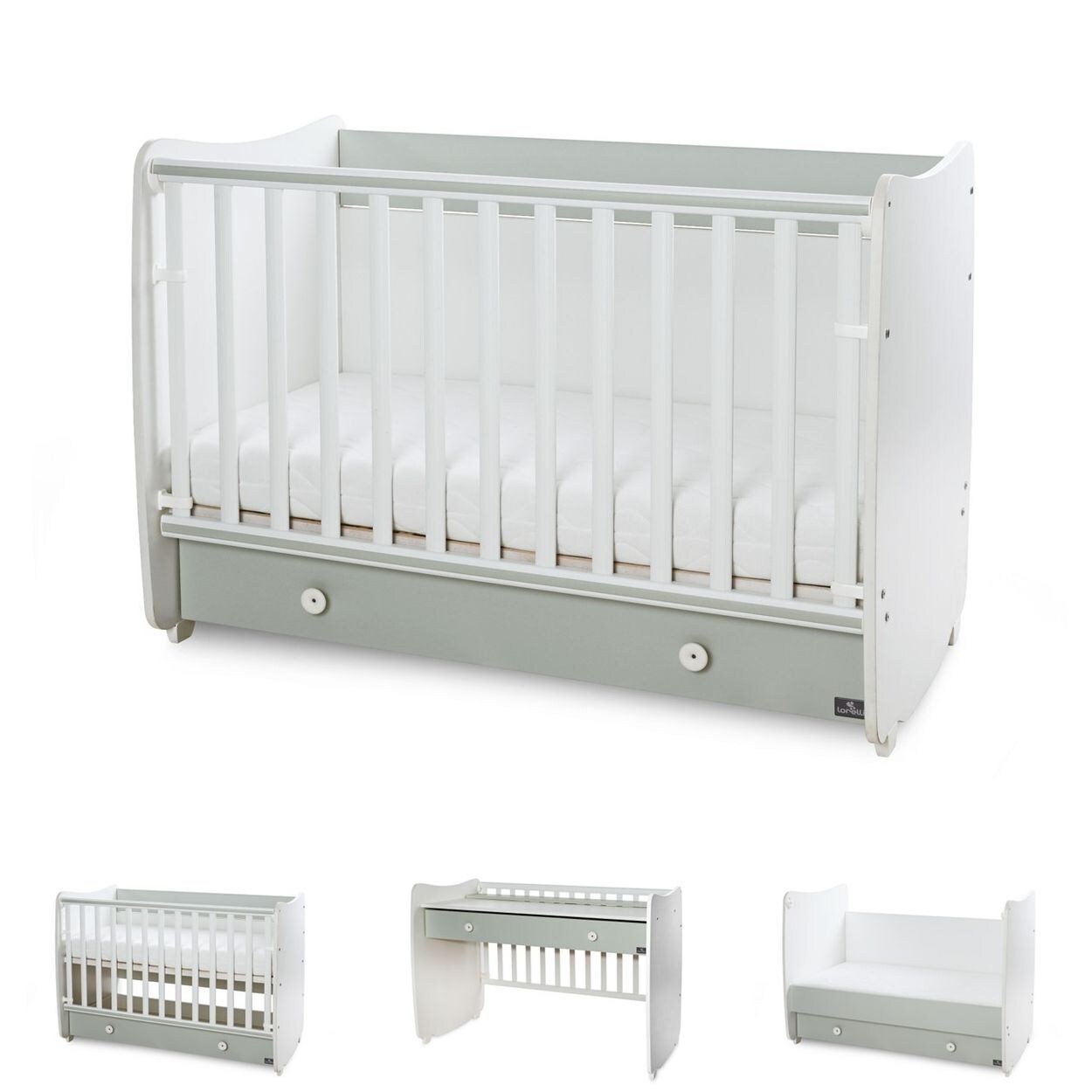 Lorelli Babybett Dream 70 x 140 cm umbaubar Kinderbett Schaukelbett Schreibtisch grün