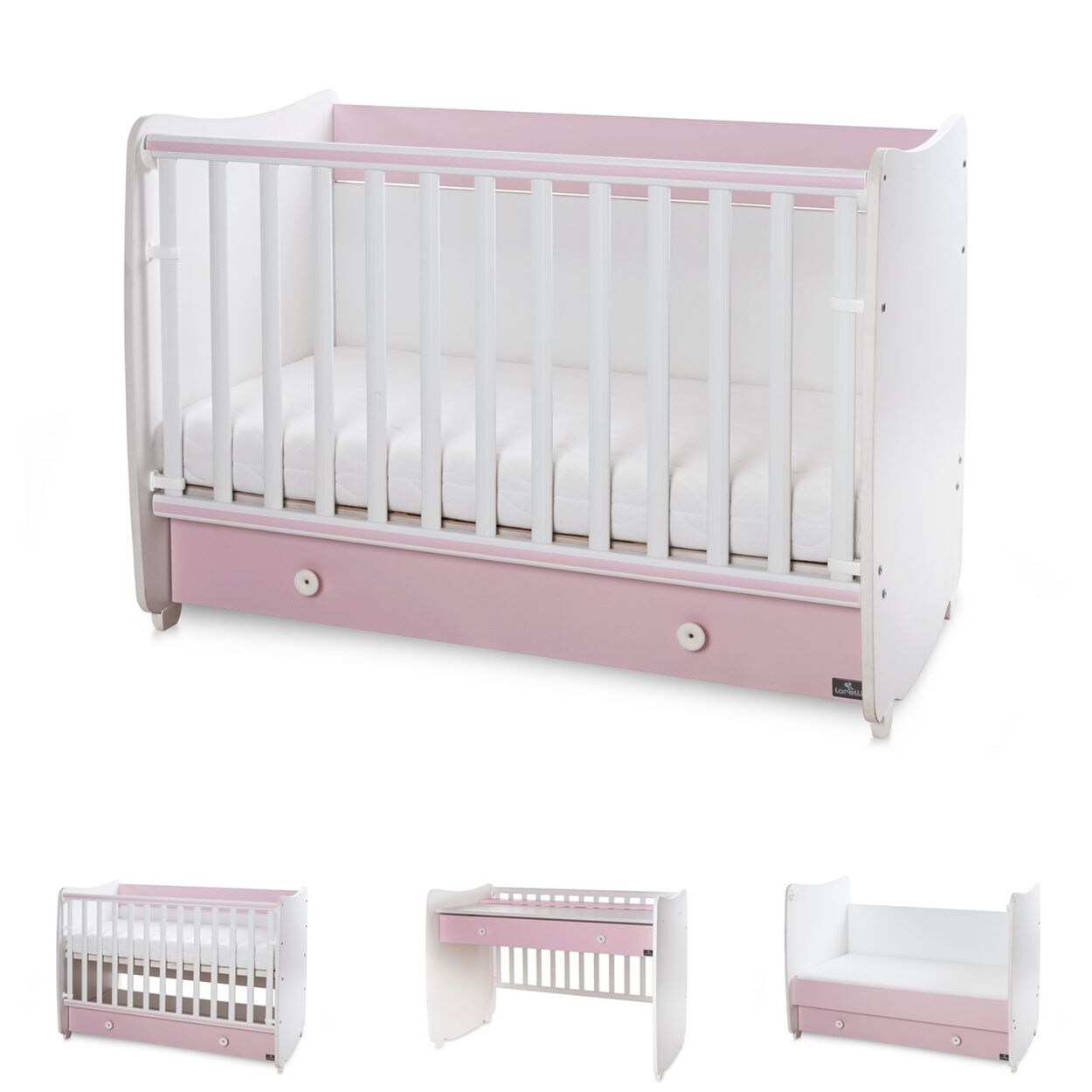 Lorelli Babybett Dream 70 x 140 cm umbaubar Kinderbett Schaukelbett Schreibtisch pink