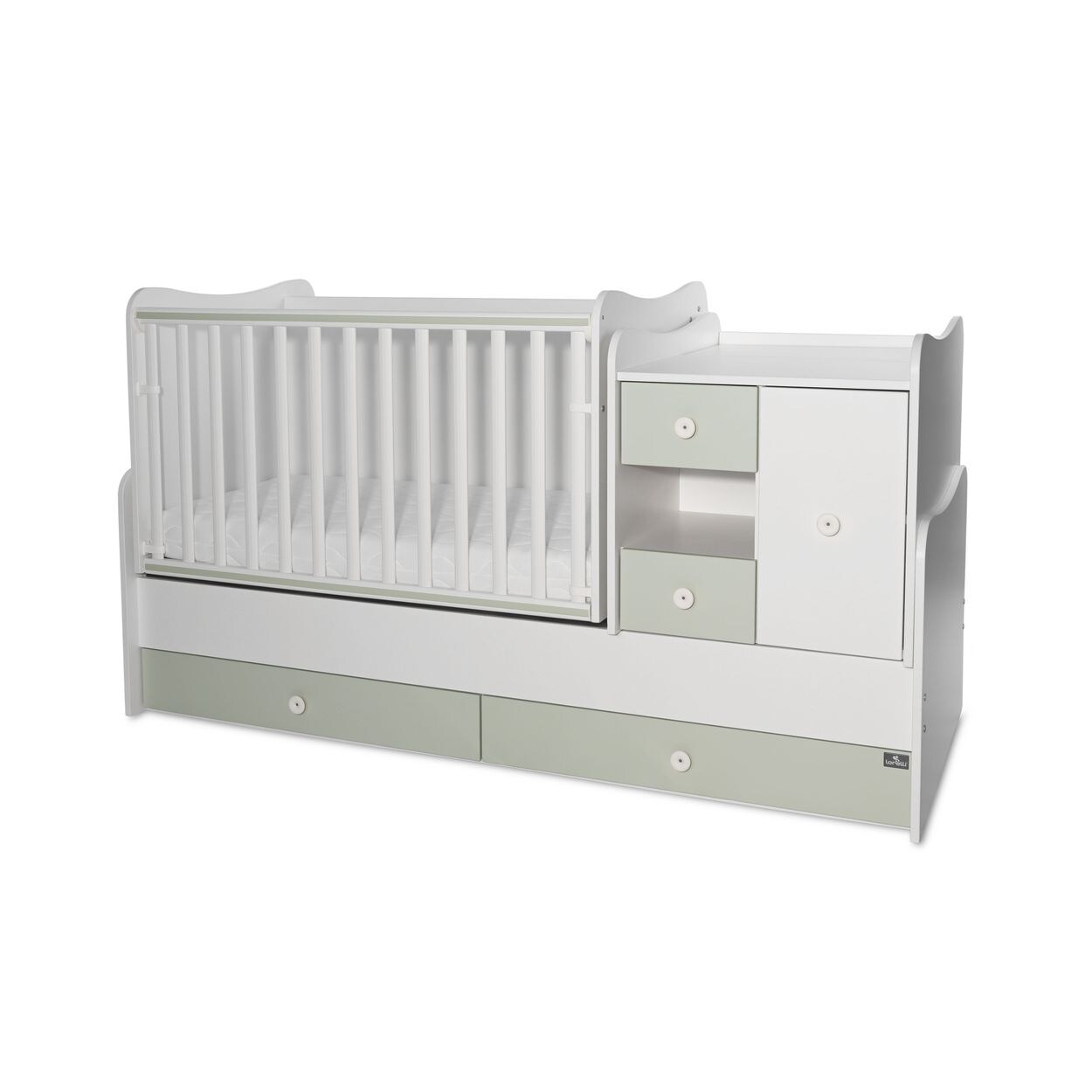 Lorelli Babybett, Jugendbett 3 in 1 Mini Max umbaubar, für 2 Kinder gleichzeitig grün