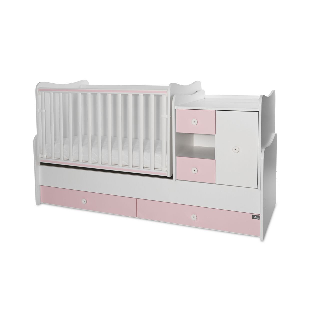 Lorelli Babybett, Jugendbett 3 in 1 Mini Max umbaubar, für 2 Kinder gleichzeitig pink