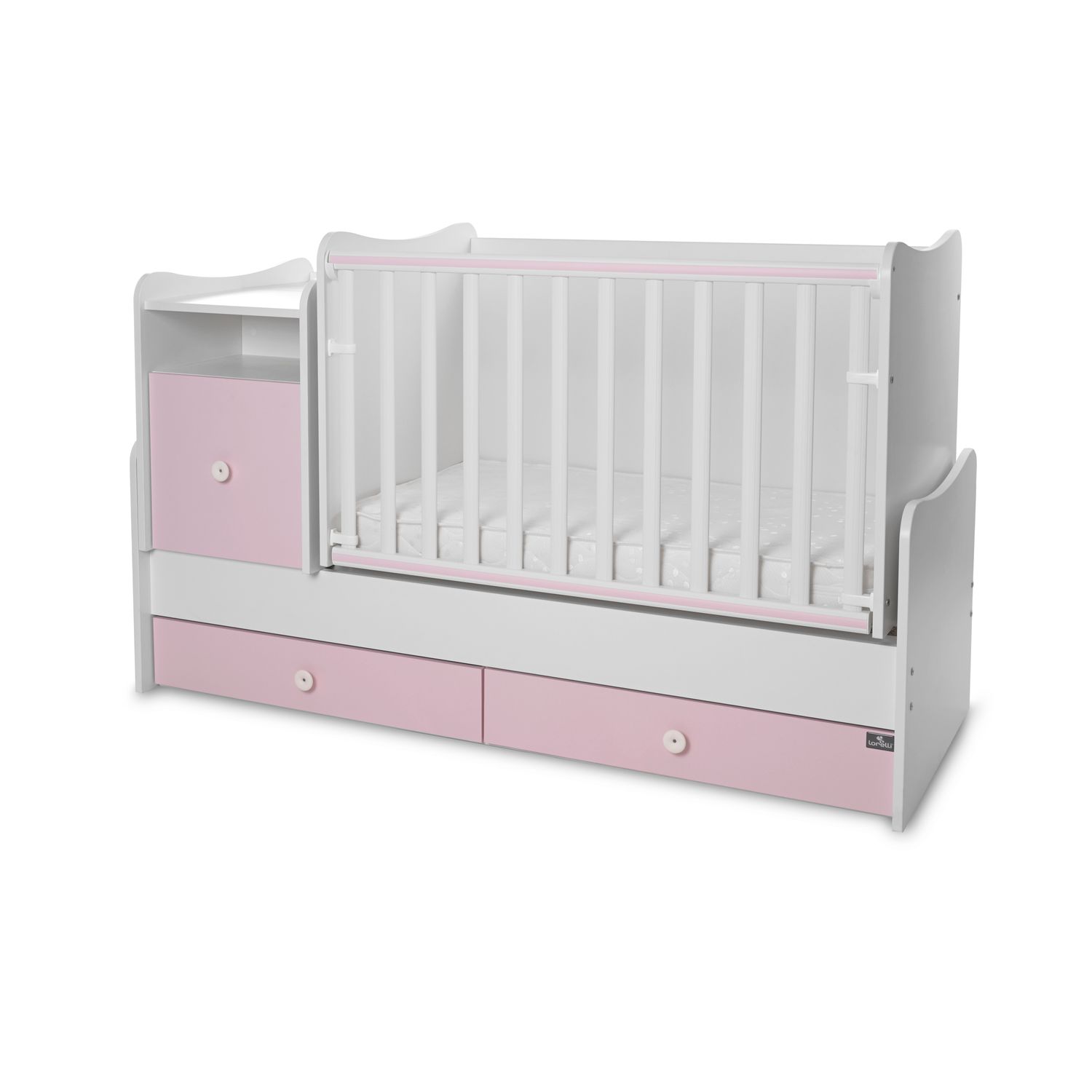 Lorelli Babybett 4 in 1 Trend Plus NEW Schaukelfunktion Jugendbett Schreibtisch pink - Bild 1