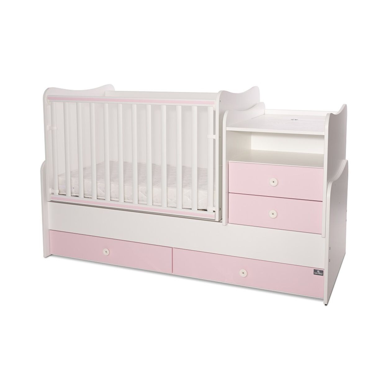 Lorelli Baby- Jugendbett Combo umbaubar 2 Kinder gleichzeitig Schaukelfunktion pink