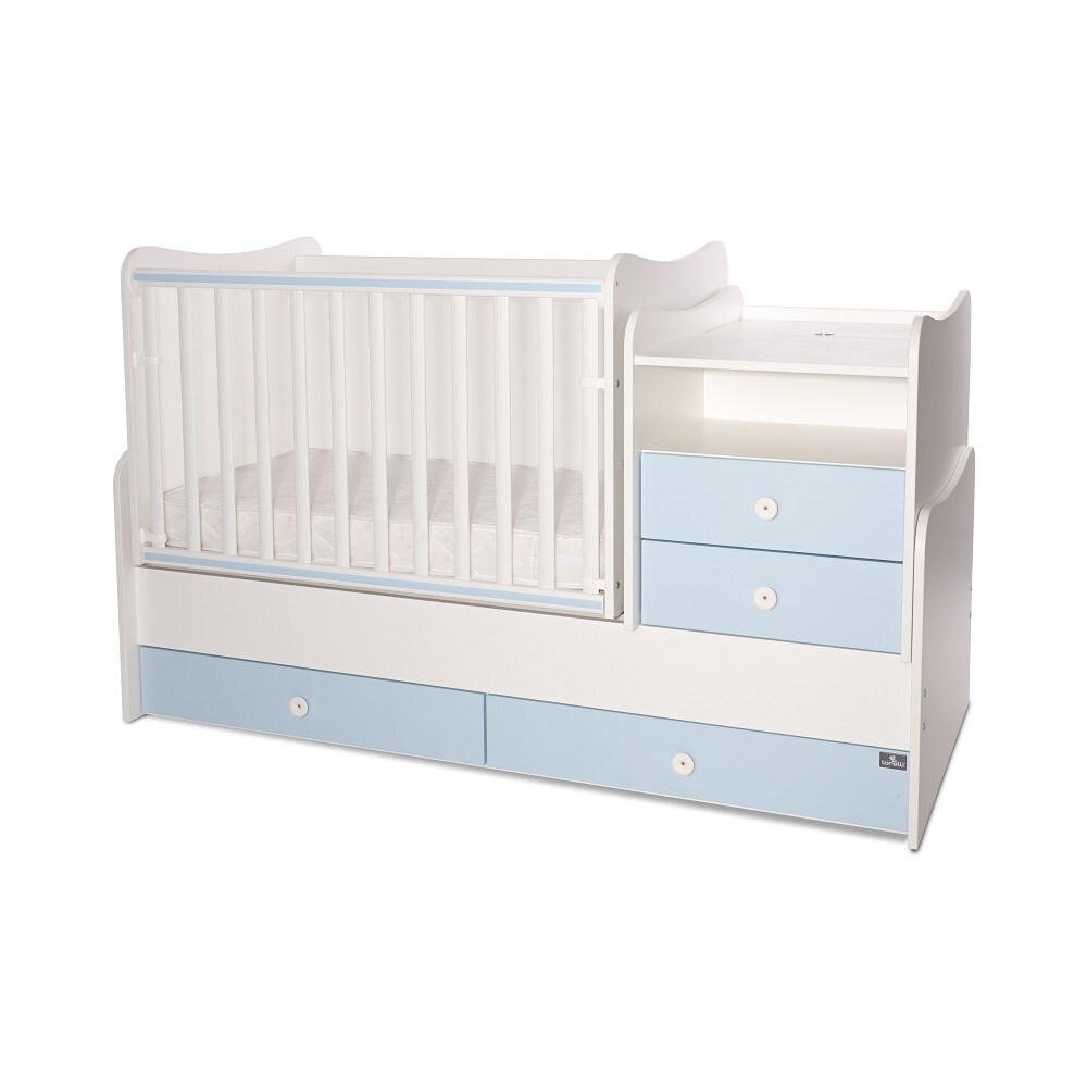 Lorelli Baby- Jugendbett Combo umbaubar 2 Kinder gleichzeitig Schaukelfunktion wei&szlig; blau - Bild 1