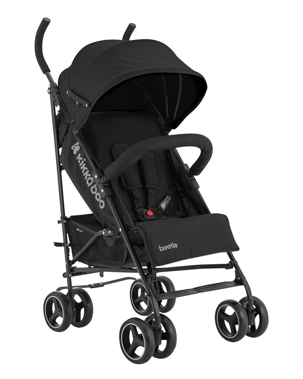 Kikkaboo Kinderwagen Käfer, Stahlrahmen, Korb, abnehmbare Vorderräder, Fußstütze schwarz