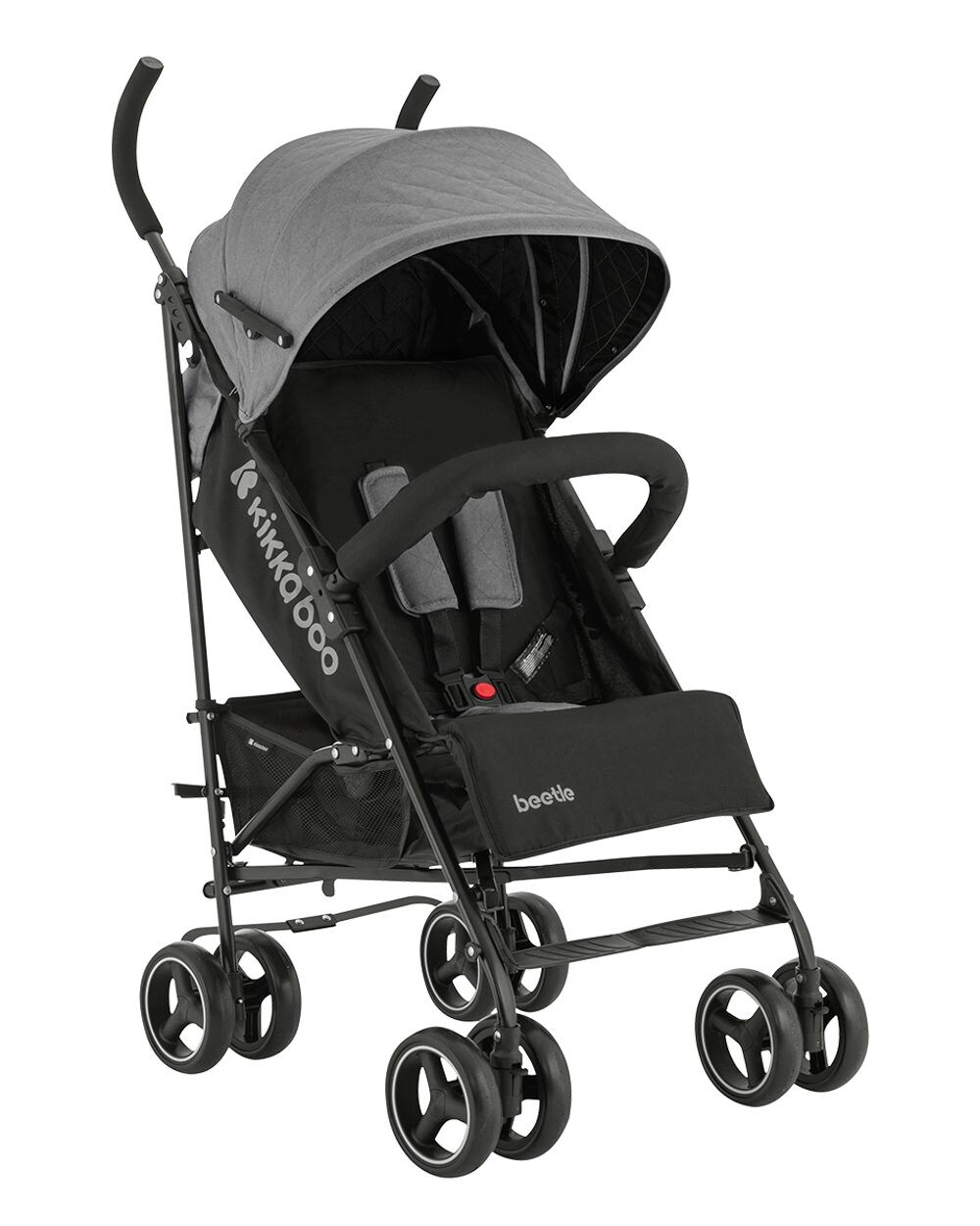 Kikkaboo Kinderwagen Käfer, Stahlrahmen, Korb, abnehmbare Vorderräder, Fußstütze dunkelgrau