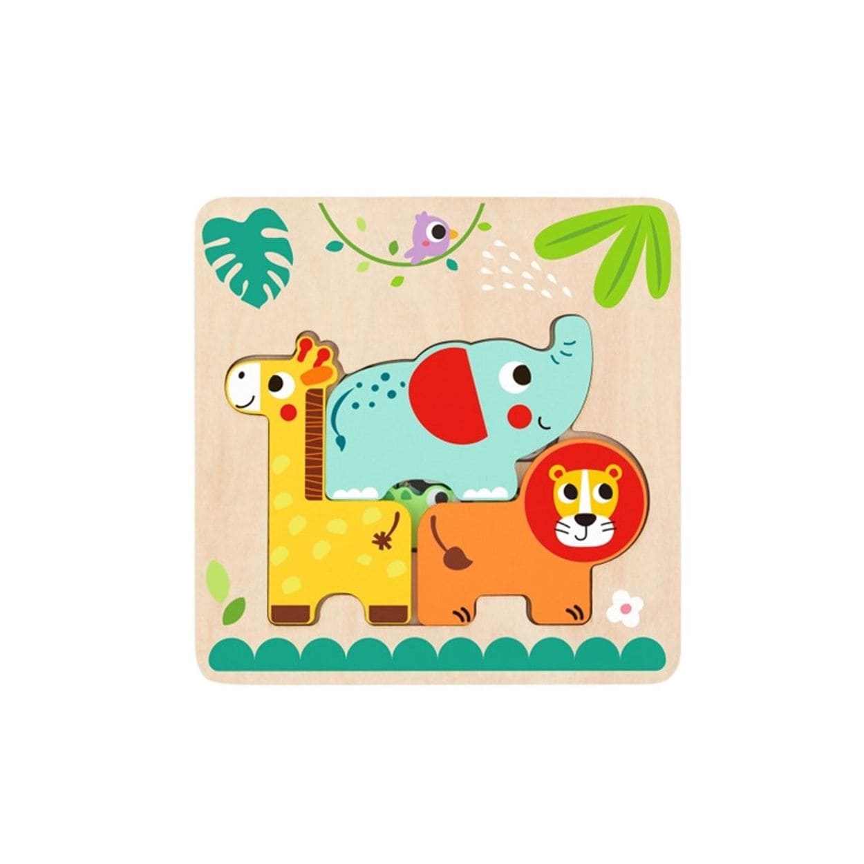 Tooky Toy Kinder Puzzle Holz 7-teilig Sortierspiel, Farbpuzzle, 6 bunte Tiere gr&uuml;n - Bild 1