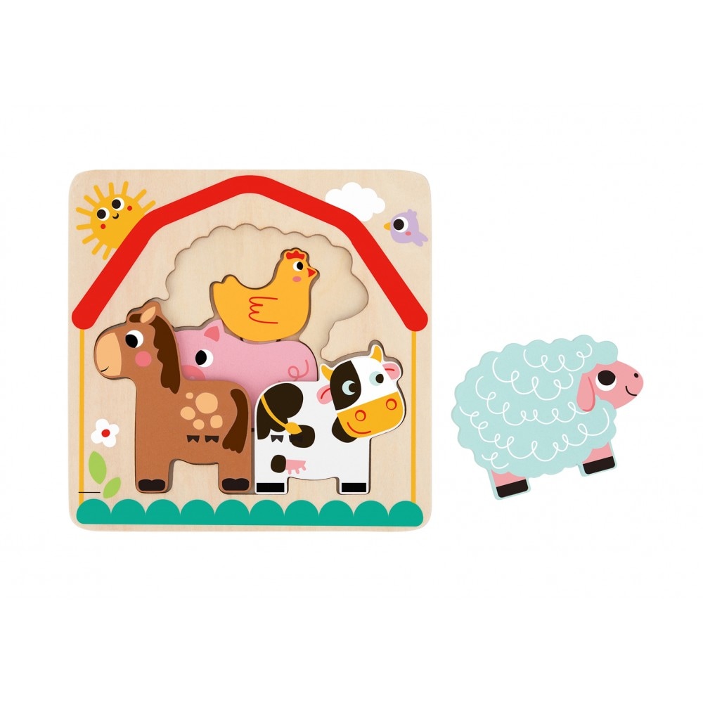 Tooky Toy Kinder Puzzle Holz 7-teilig Sortierspiel, Farbpuzzle, 6 bunte Tiere bunt - Bild 1