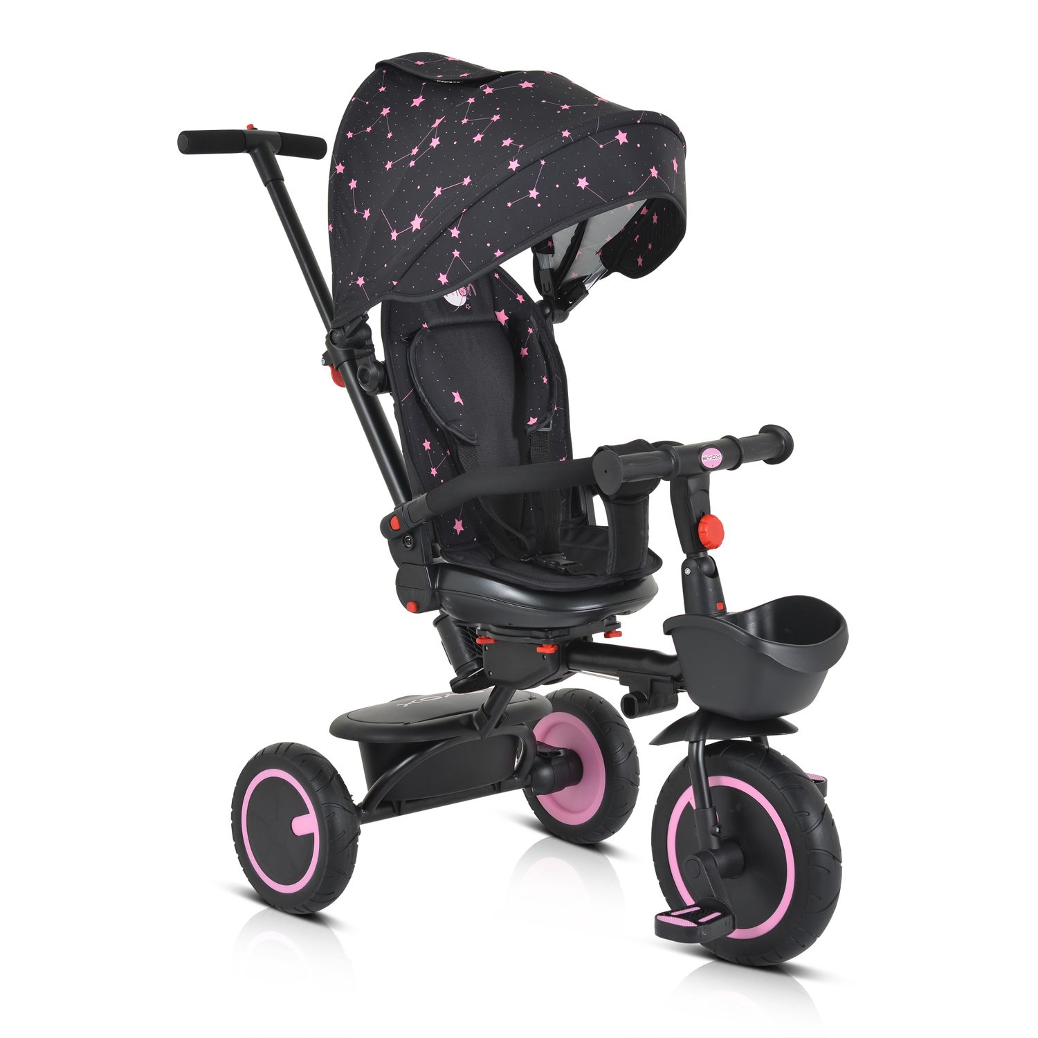 Byox Dreirad Tricycle Orion faltbar, PU-Reifen, drehbarer Sitz, Schiebestange rosa - Bild 1
