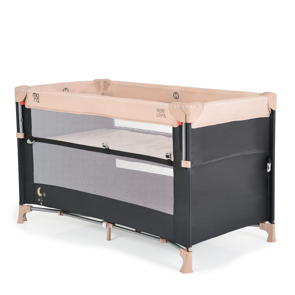 Moni Reisebett Next Level, 2 Ebenen, Matratze, Seite zum klappen, Beistellbett beige