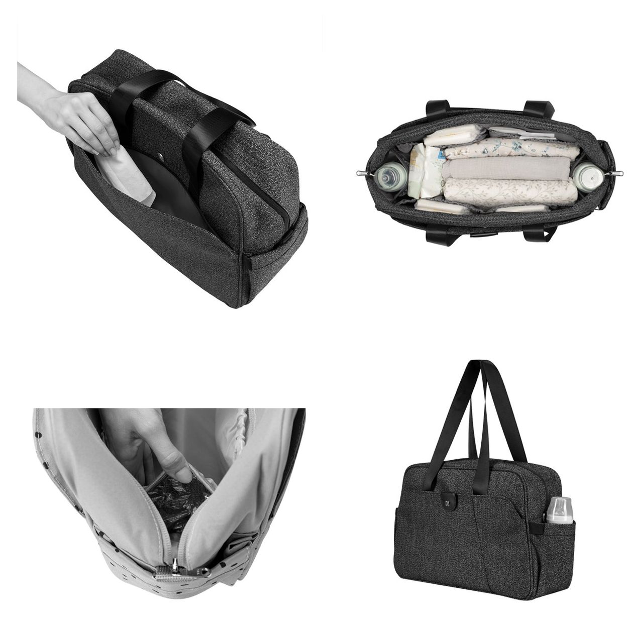 Kikkaboo Wickeltasche Chelsea mit Wickelunterlage, Seitentaschen, Thermofach schwarz gemustert - Bild 1