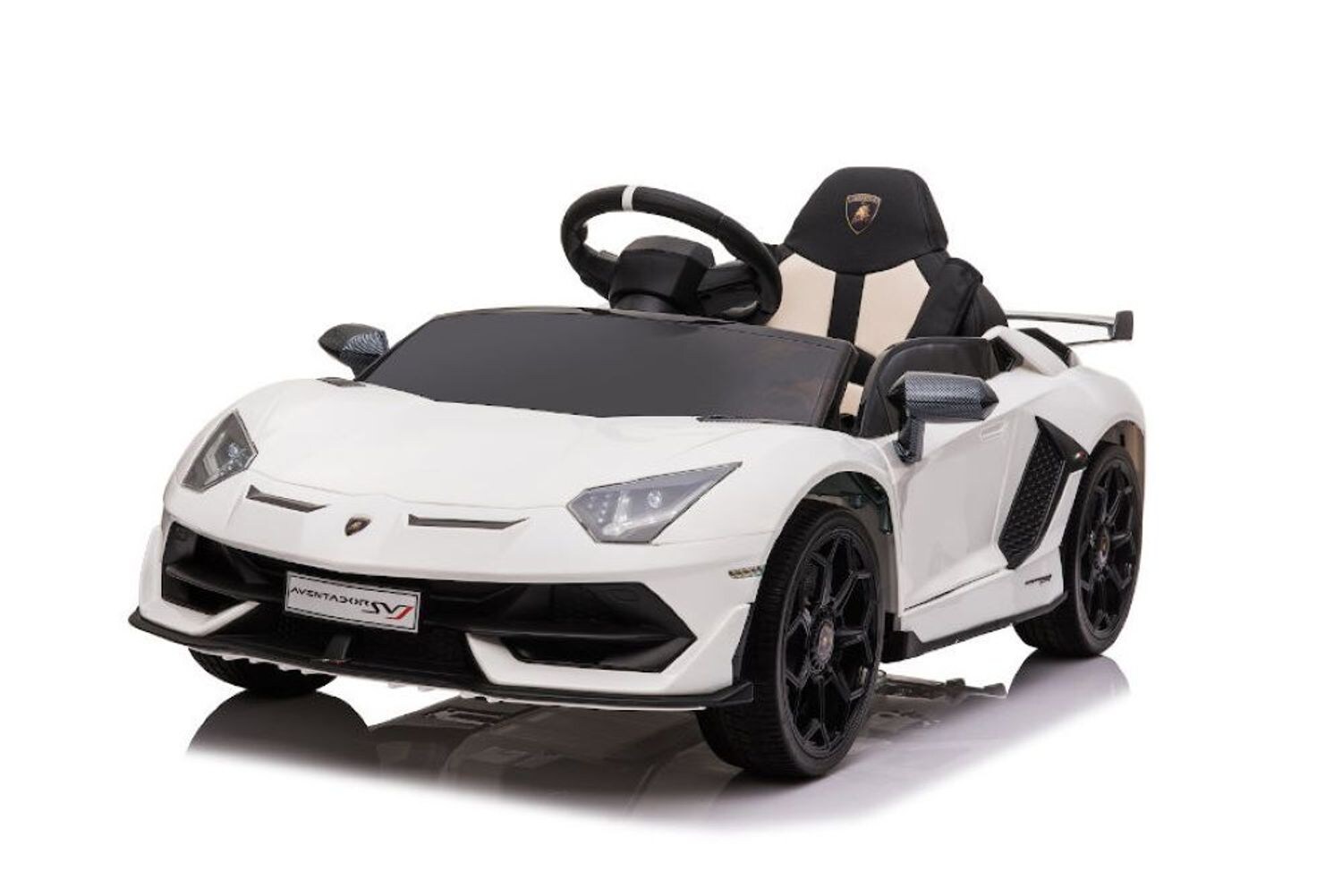 ES-Toys Kinder Elektroauto Lamborghini Aventador SVJ EVA-Reifen Sicherheitsgurt weiß