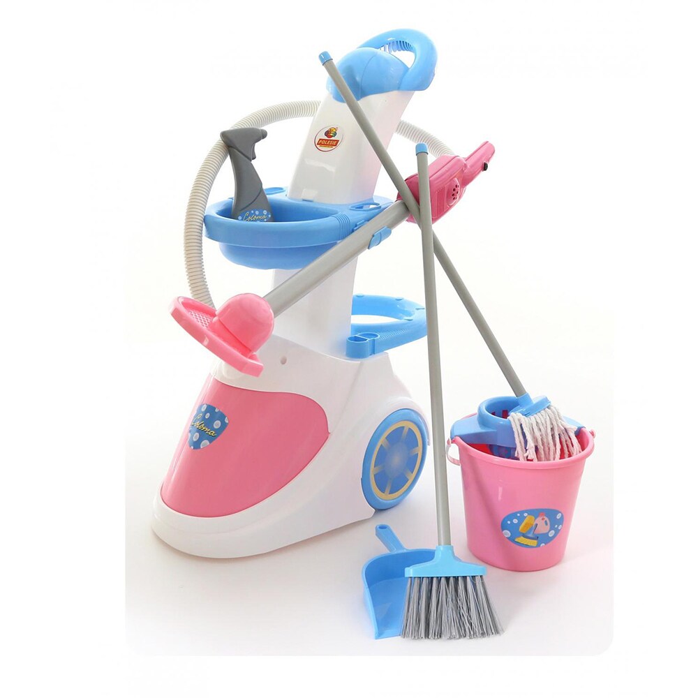 Polesie Spielzeug Putzwagen 59314 Staubsauger mit Sound, Eimer, Besen, Wischmopp rosa | 04810344059314