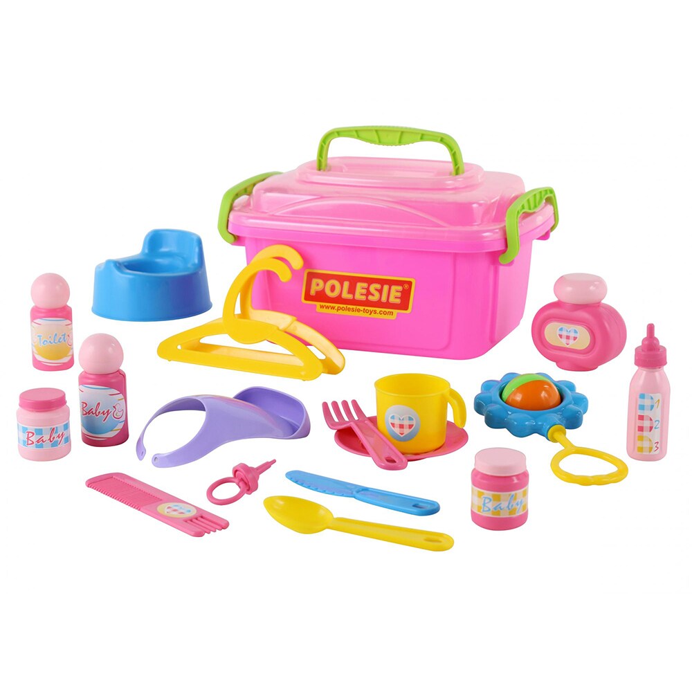 Polesie Kinderspielzeug Nanny-Set 53473 f&uuml;r Puppen Koffer Rassel Schnuller Latz rosa - Bild 1