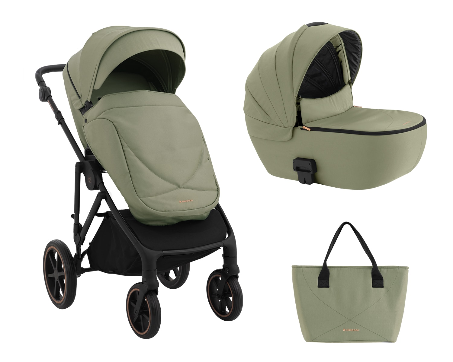 Kikkaboo Kinderwagen Thea 2 in 1 EVA-R&auml;der verstellbarer Schiebegriff Babywanne gr&uuml;n - Bild 1