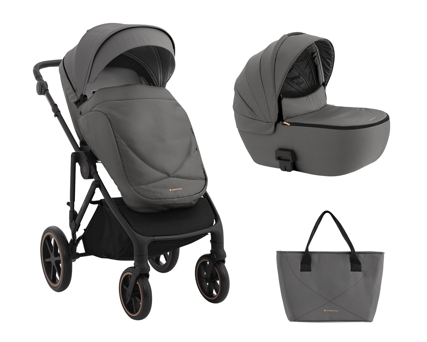 Kikkaboo Kinderwagen Thea 2 in 1 EVA-R&auml;der verstellbarer Schiebegriff Babywanne grau - Bild 1