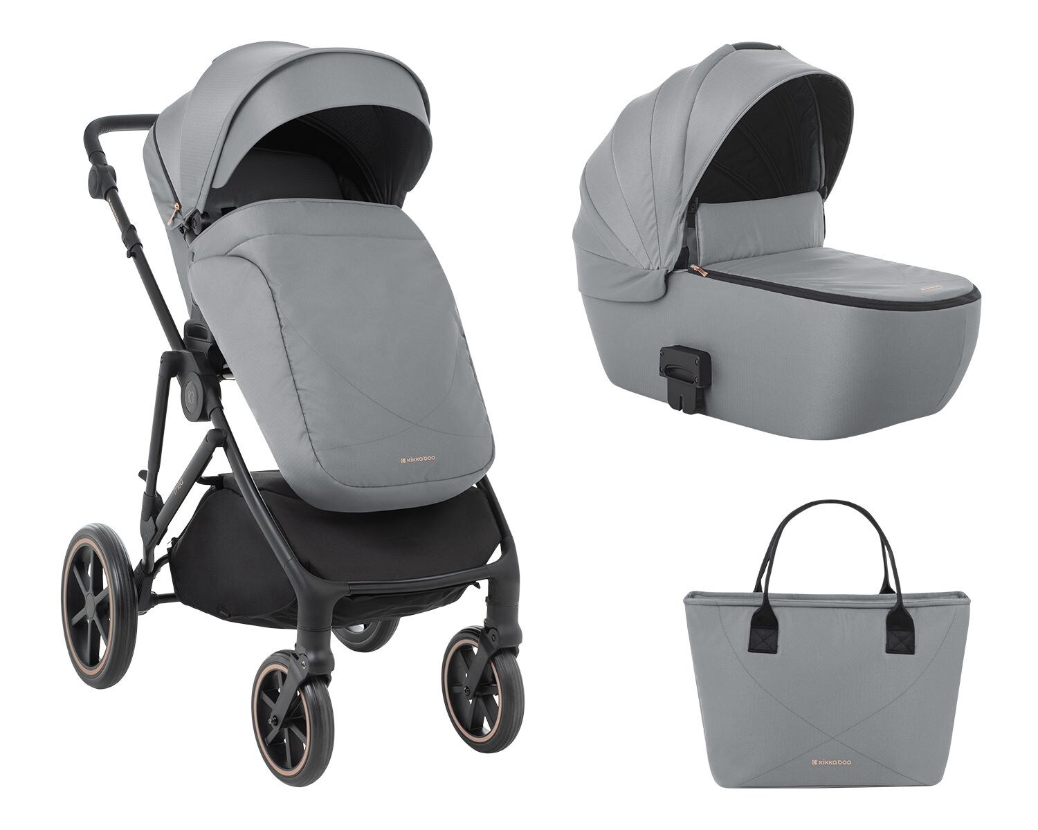 Kikkaboo Kinderwagen Thea 2 in 1 EVA-Räder verstellbarer Schiebegriff Babywanne grau