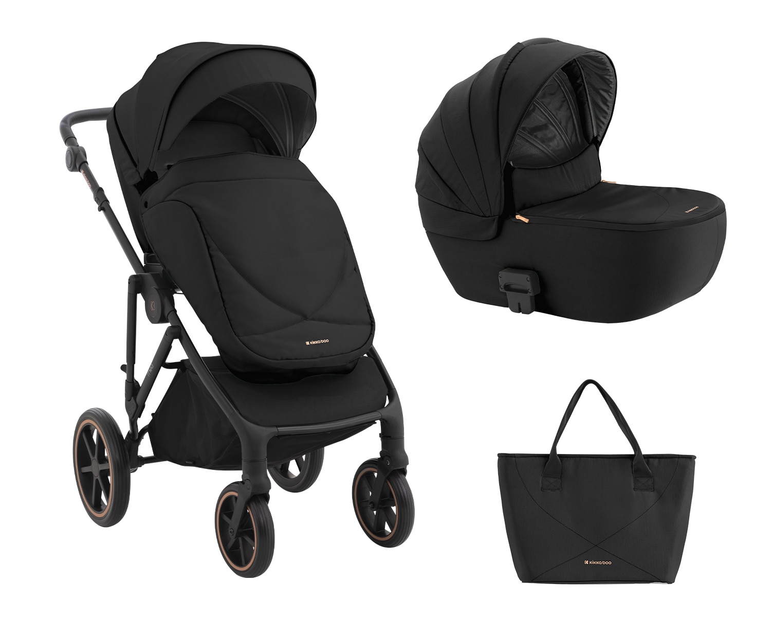 Kikkaboo Kinderwagen Thea 2 in 1 EVA-R&auml;der verstellbarer Schiebegriff Babywanne schwarz - Bild 1