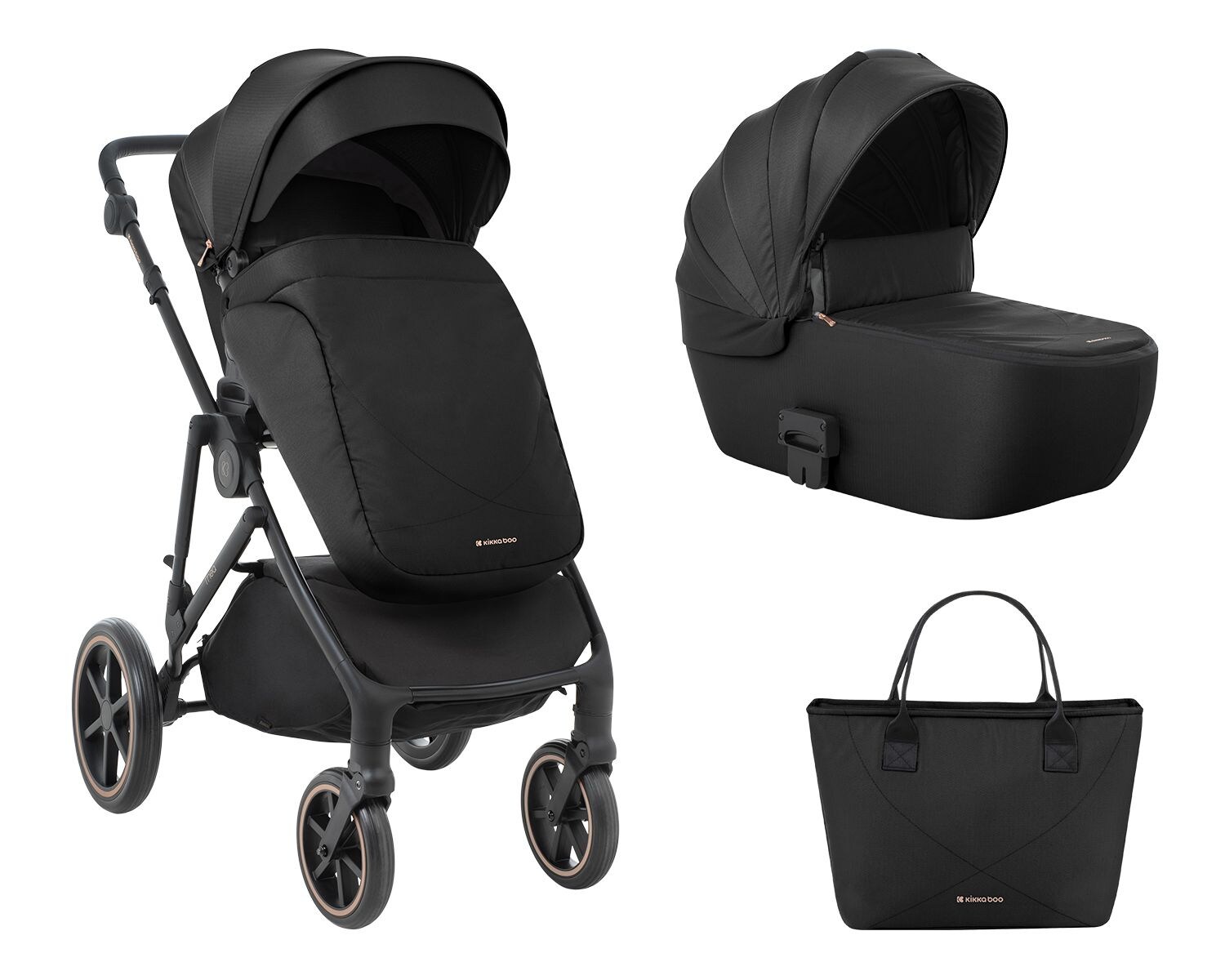 Kikkaboo Kinderwagen Thea 2 in 1 EVA-Räder verstellbarer Schiebegriff Babywanne schwarz
