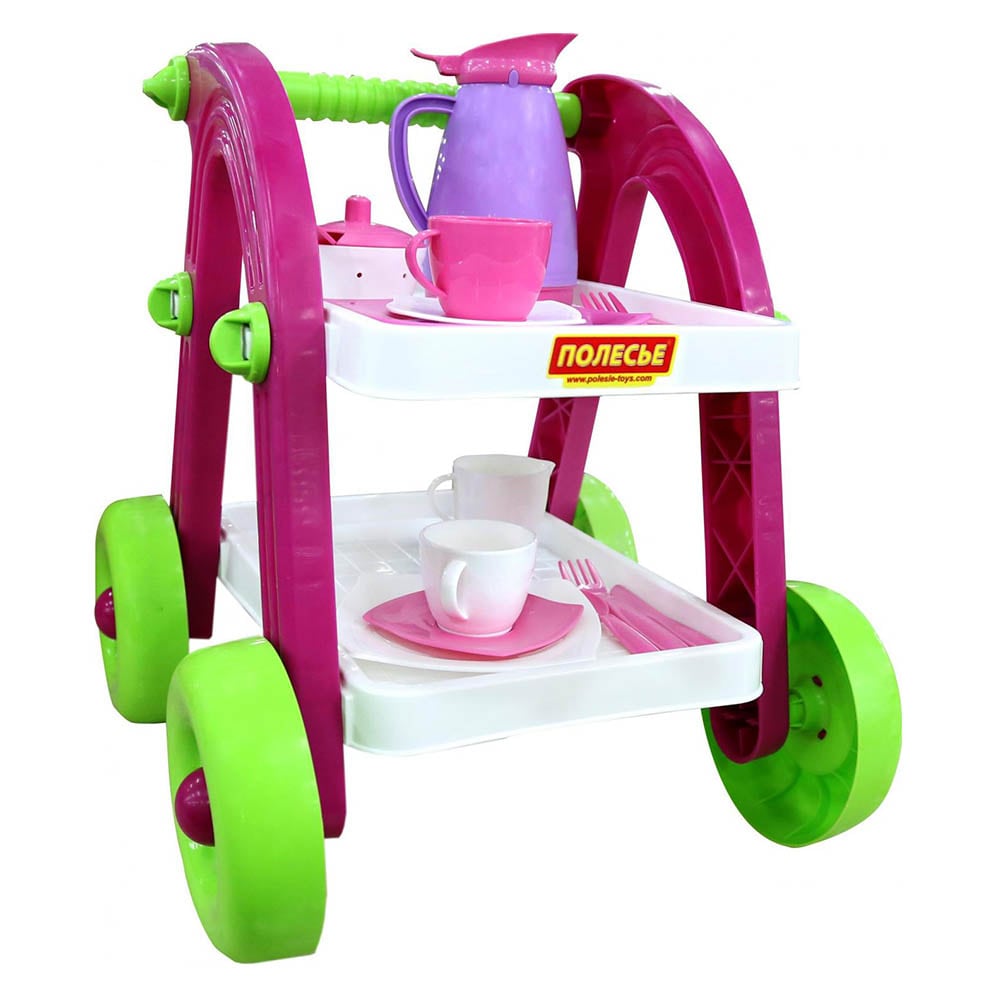Polesie Spielzeug Servierwagen 44655 Stars Chef Teekanne Tassen L&ouml;ffel Besteck pink - Bild 1