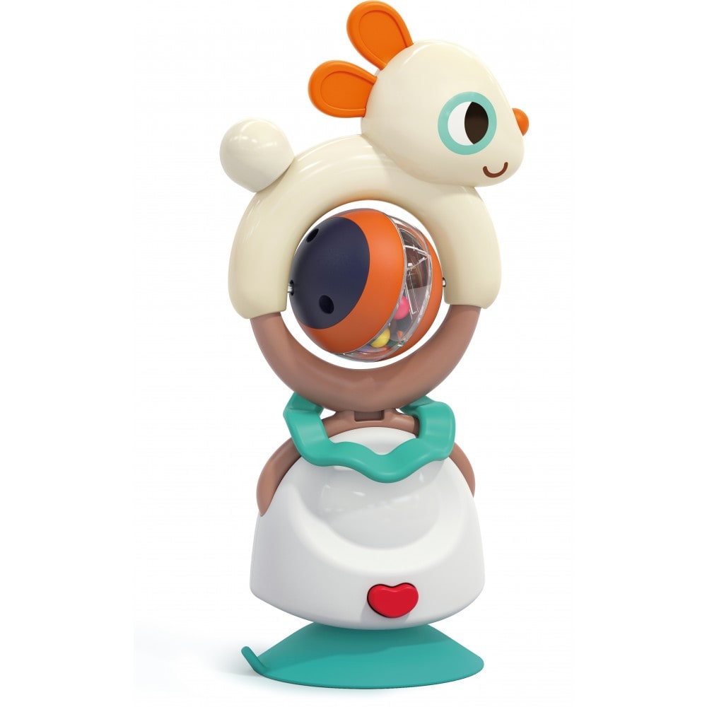 Moni Babyrassel 2 in 1, Hochstuhlspielzeug, Saugnapf, Greifling, ab 6 Monate beige - Bild 1