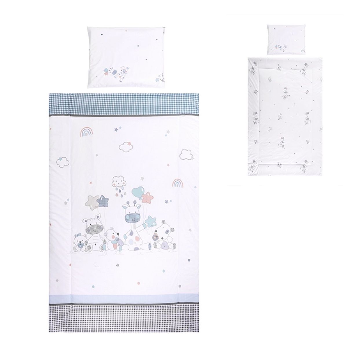 Lorelli Kinderbettw&auml;sche 3-teilig, Decke 140 x 95 Kissen 43 x 35 Laken 150 x 100 blau grau - Bild 1