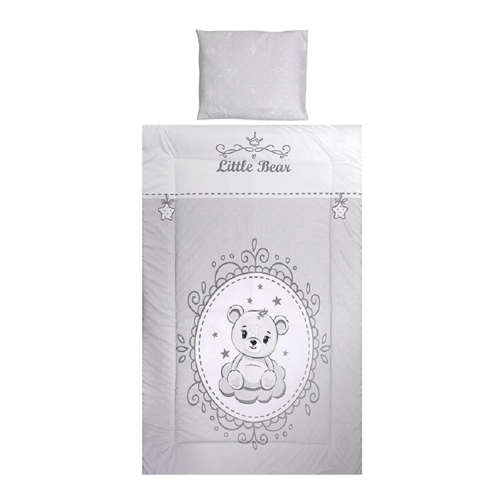Lorelli Kinderbettw&auml;sche 3-teilig, Decke 140 x 95 Kissen 43 x 35 Laken 150 x 100 grau hellgrau - Bild 1