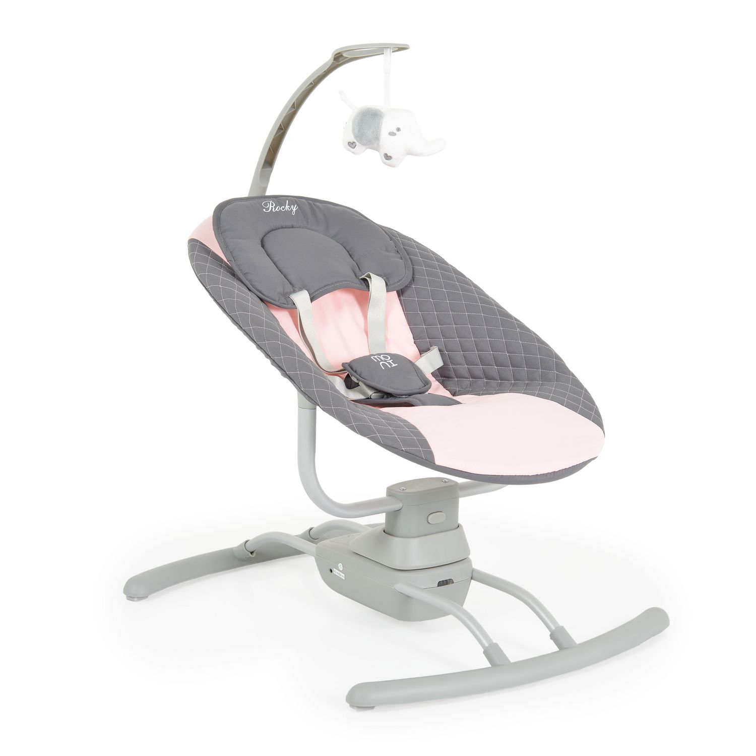 Moni Babywippe elektrisch Rocky Kissen Musik Stofftier Moskitonetz Fernbedienung rosa - Bild 1