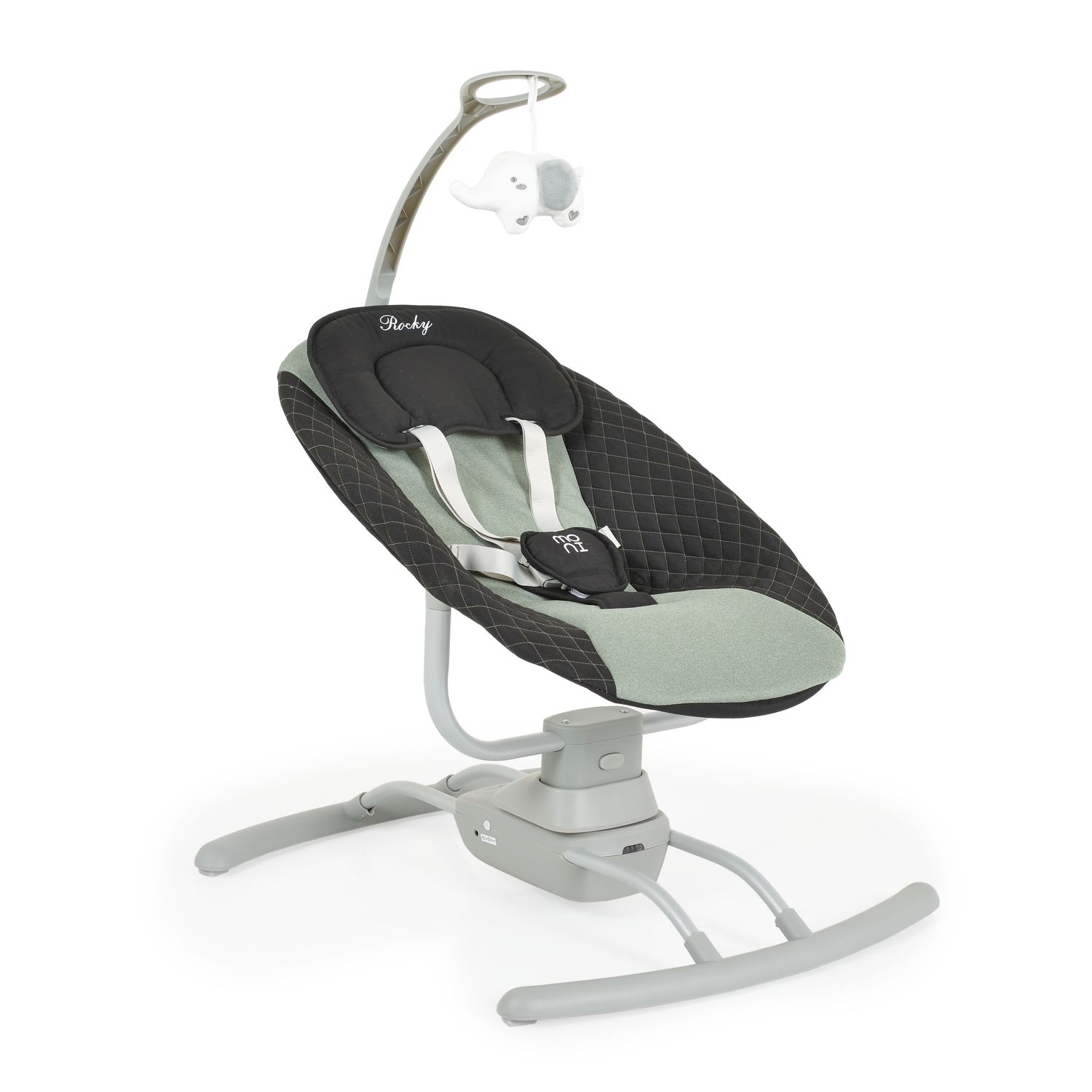 Moni Babywippe elektrisch Rocky Kissen Musik Stofftier Moskitonetz Fernbedienung gr&uuml;n - Bild 1