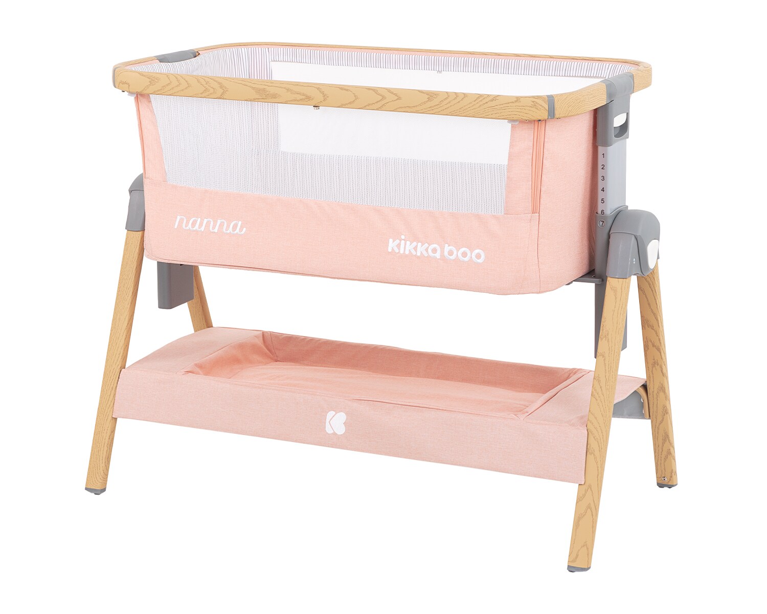 Kikkaboo Beistellbett Nanna Matratze höhenverstellbar Moskitonetz Räder Korb pink | 03800171206433