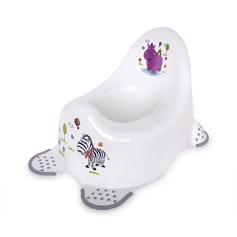 Lorelli T&ouml;pfchen Hippo, Anti-Rutsch-Gummi-F&uuml;&szlig;e, lustige Motive, Spritzschutz wei&szlig; grau - Bild 1