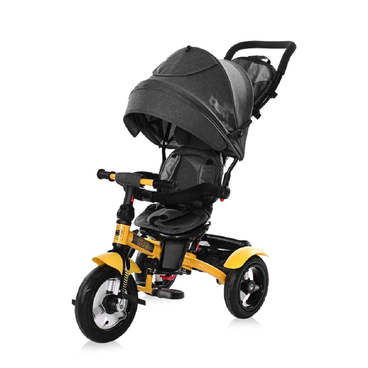 Lorelli Tricycle Neo 4 in 1 Luftreifen, Schiebestange, Sitz drehbar, verstellbar gelb
