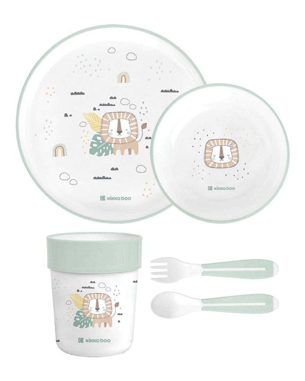 Kikkaboo Kindergeschirr Set Savanna 5-teilig Tiermotiv, Schale, Teller, Besteck hellgr&uuml;n - Bild 1