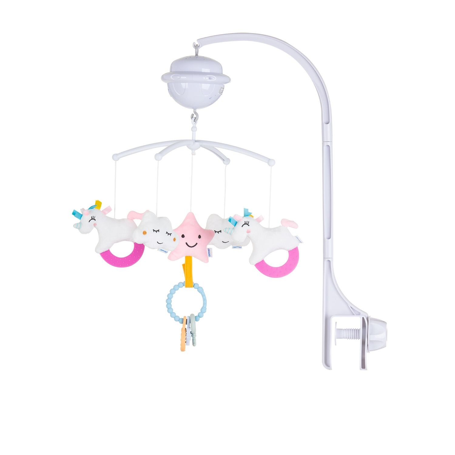 Chipolino Musikmobile Bluetooth-Funktion Projektor Plüschfiguren Universalklemme rosa | 03800931056254