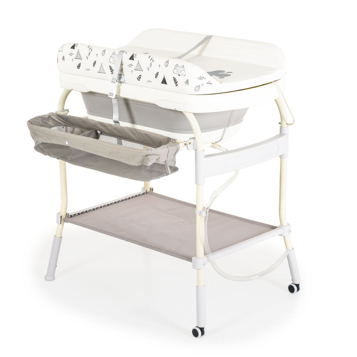 Cangaroo Babybadewanne Wickeltisch 2 in 1 Garda Thermometer Räder Wickelauflage grau