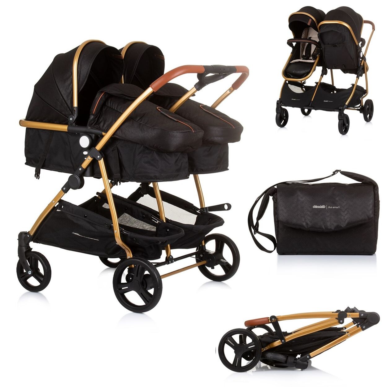 Chipolino Geschwisterkinderwagen Duo Smart klappbar umbaubar verstellbar Fußsack schwarz