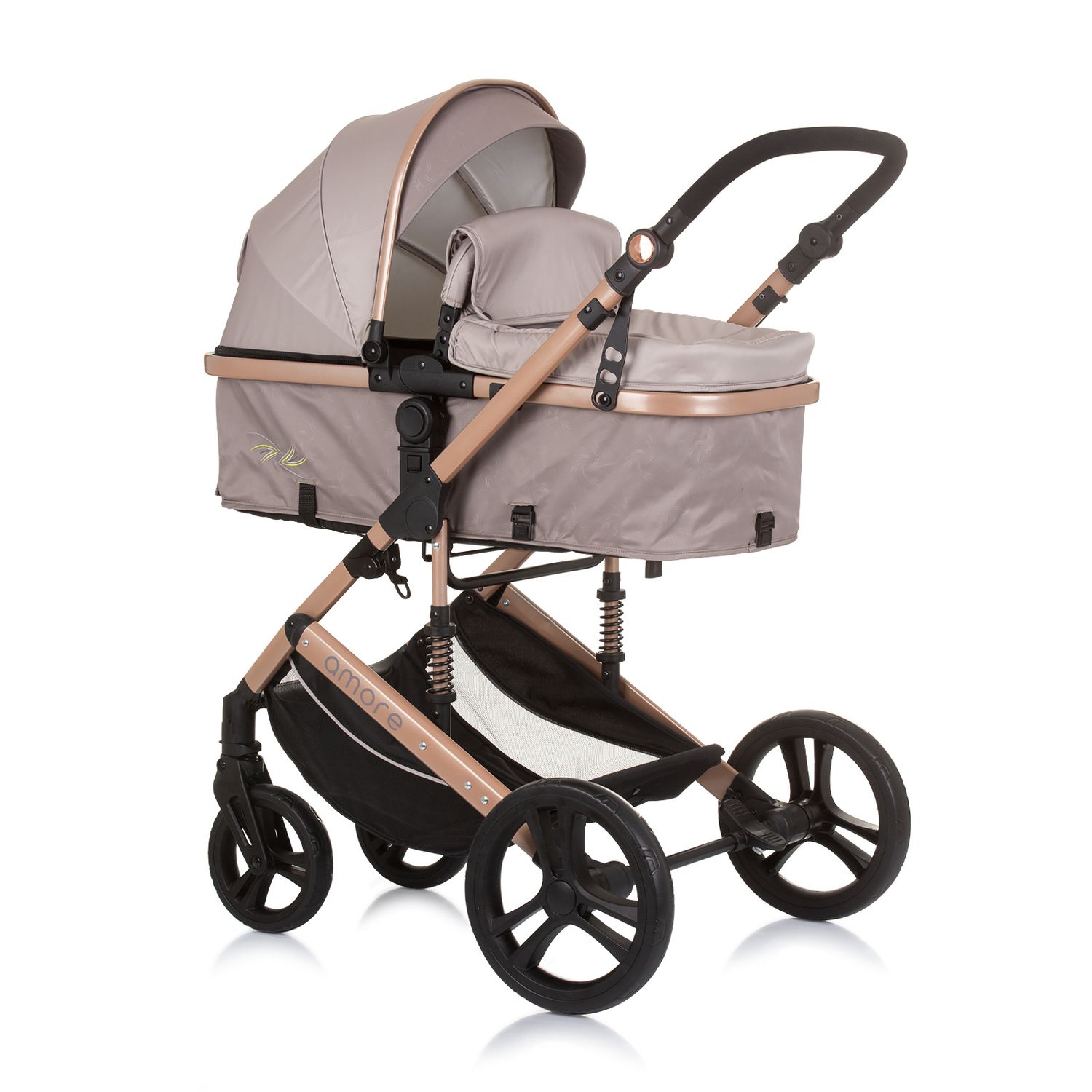 Chipolino Kinderwagen 2 in 1 Amore Getr&auml;nkehalter Wickeltasche Fu&szlig;abdeckung Korb beige - Bild 1