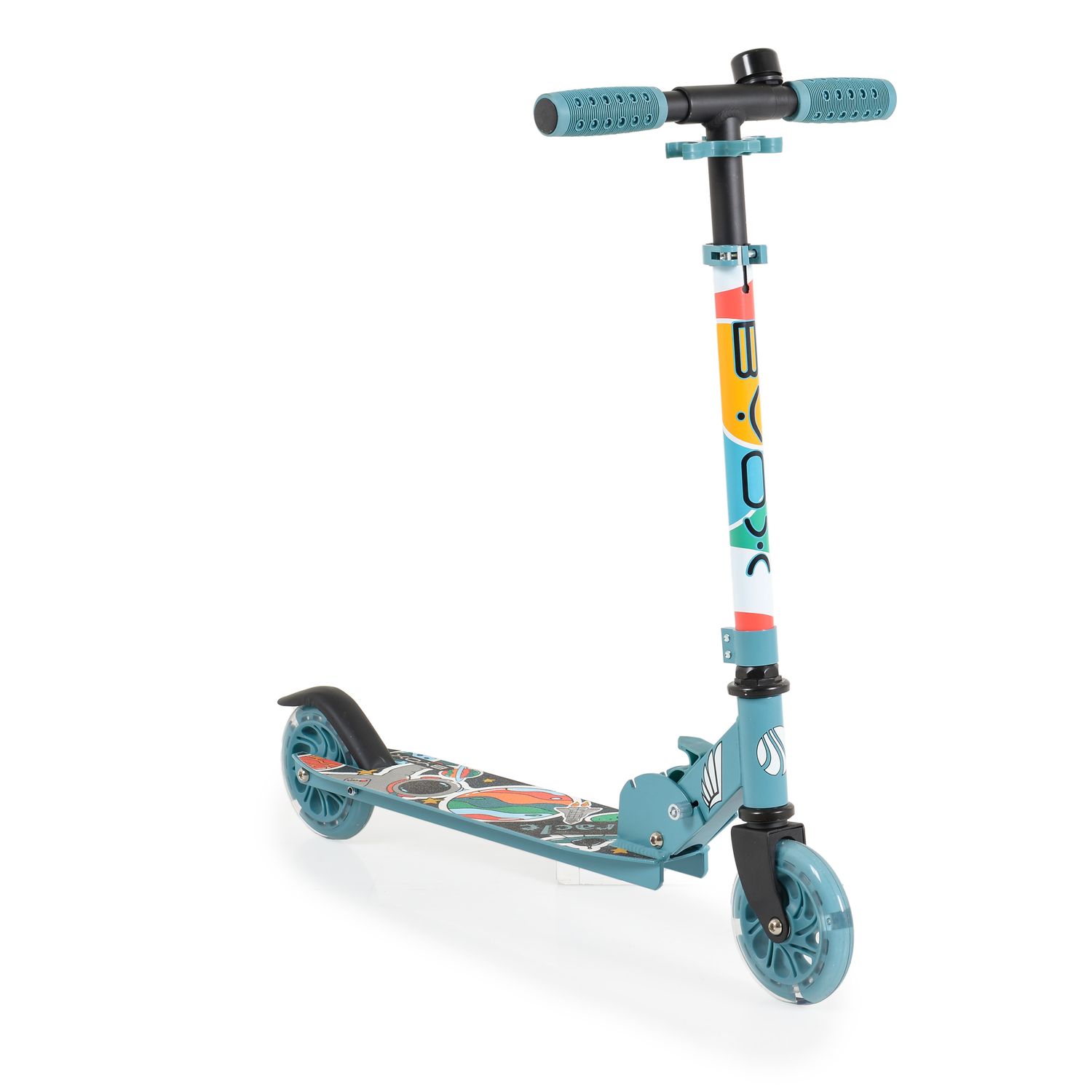 Byox Kinderroller Miracle faltbar LED-PU-R&auml;der ABEC-7 Klingel H&ouml;he einstellbar blau - Bild 1