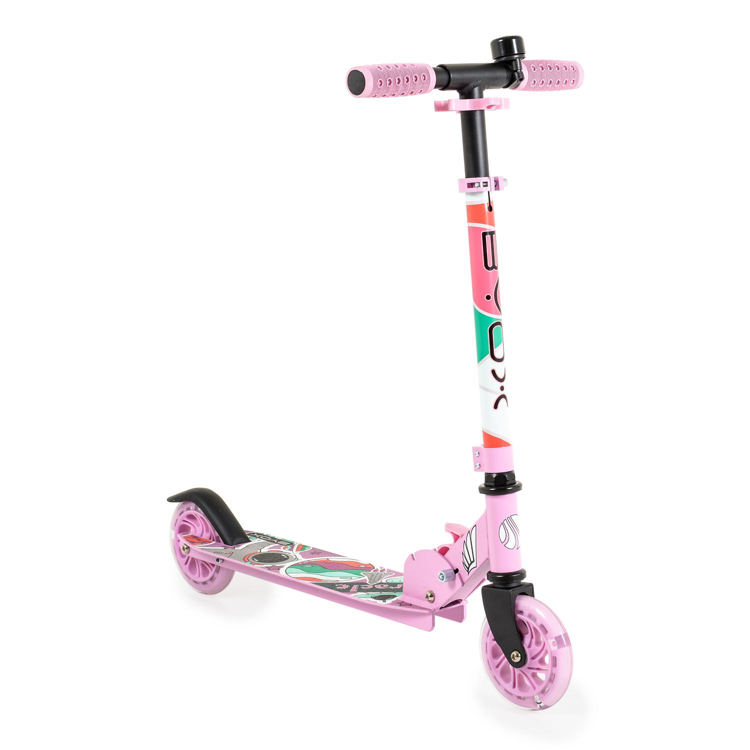 Byox Kinderroller Miracle faltbar LED-PU-R&auml;der ABEC-7 Klingel H&ouml;he einstellbar rosa - Bild 1
