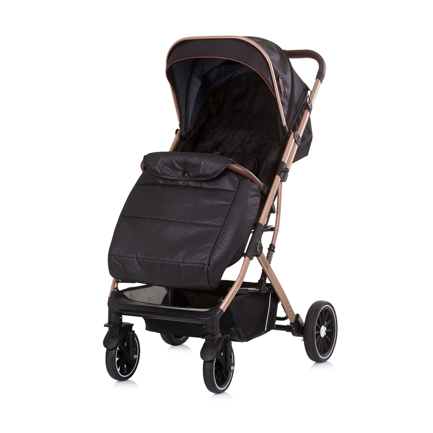 Chipolino Kinderwagen, Buggy Combo 22 kg Fu&szlig;abdeckung Moskitonetz R&auml;der gefedert schwarz gold - Bild 1