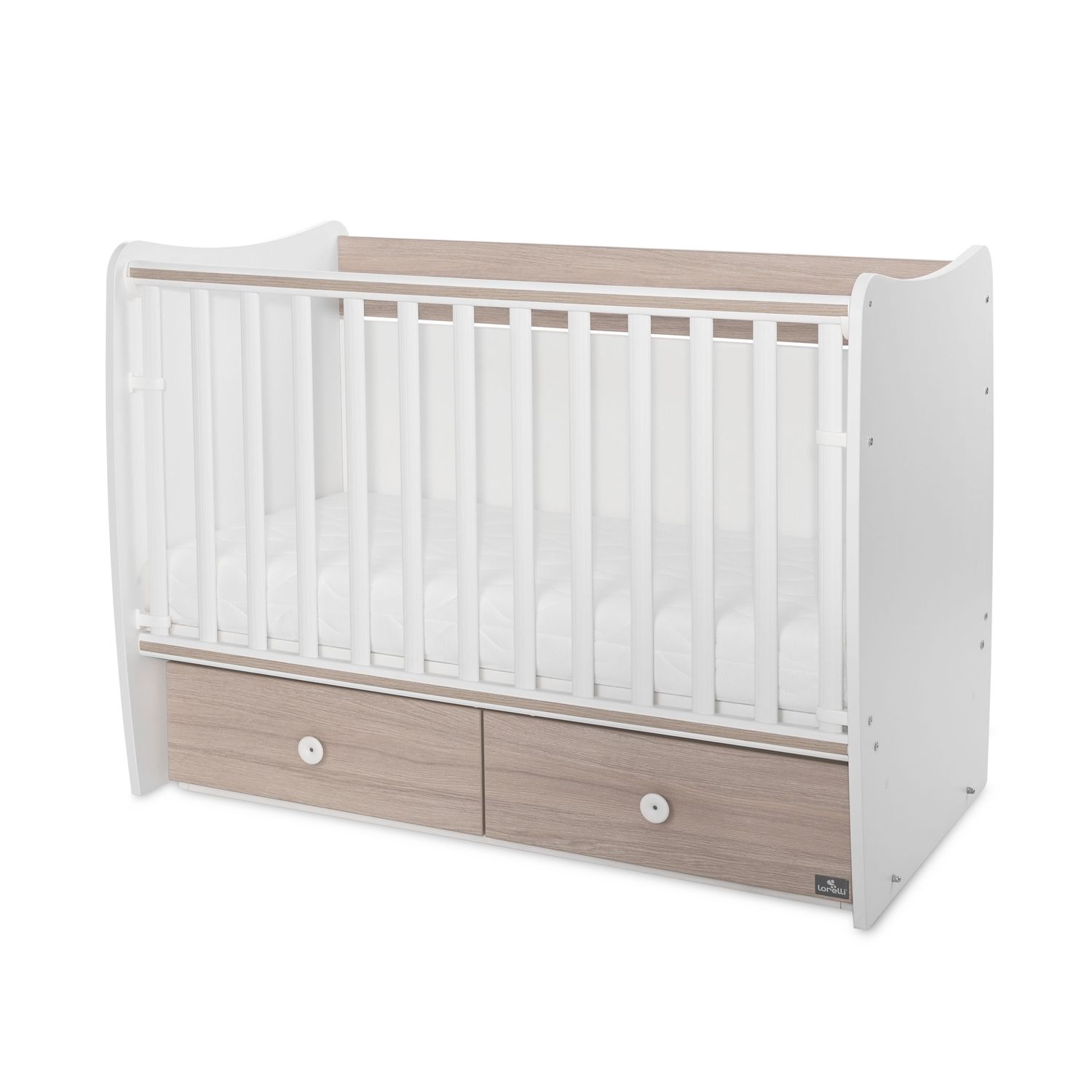Lorelli Babybett MATRIX NEW Kinderbett 120 x 60 cm, 2 Ebenen, 2 Schubladen wei&szlig; braun - Bild 1