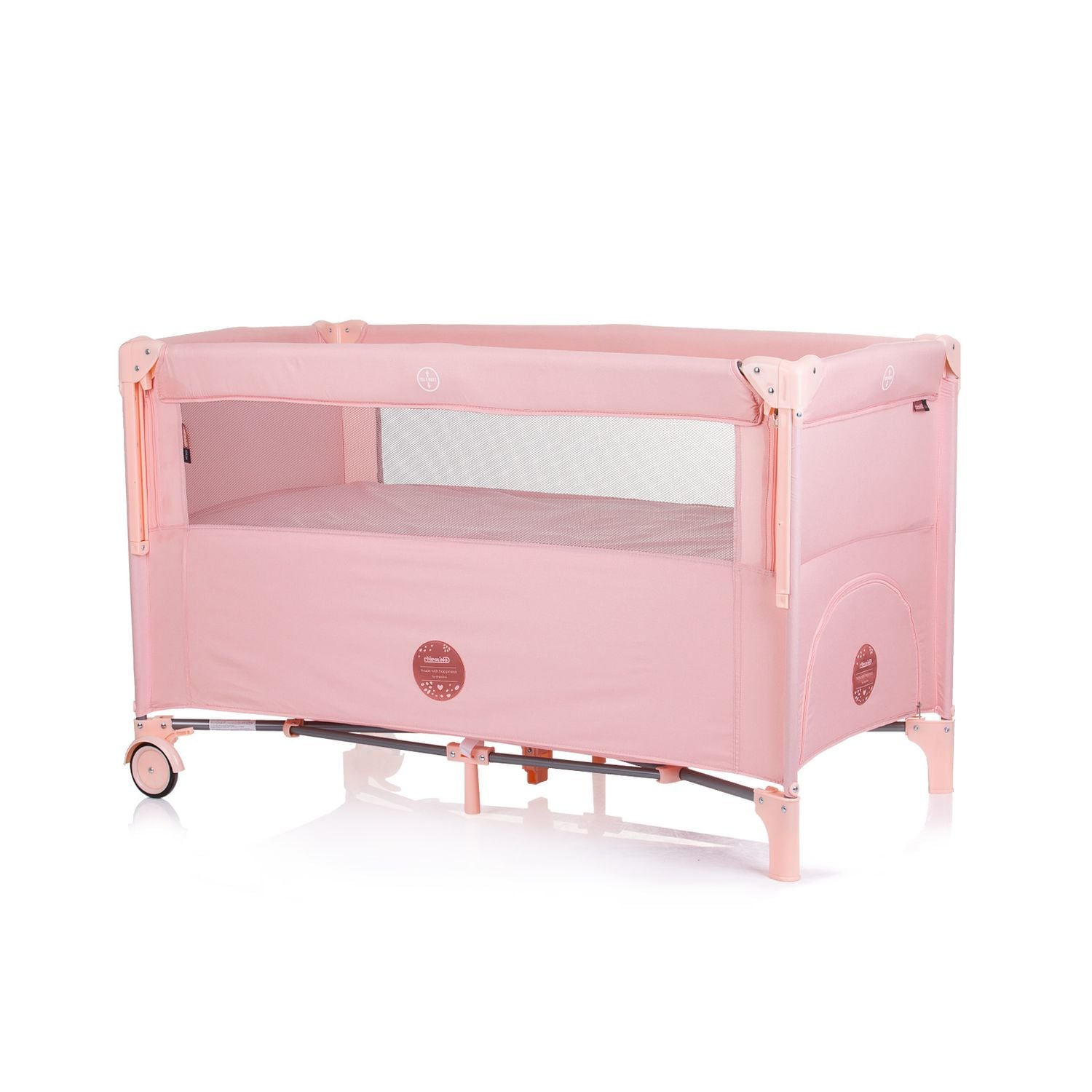 Chipolino Reisebett Relax Leinen 2 Ebenen Tasche, Rei&szlig;verschluss, R&auml;der, faltbar pink - Bild 1