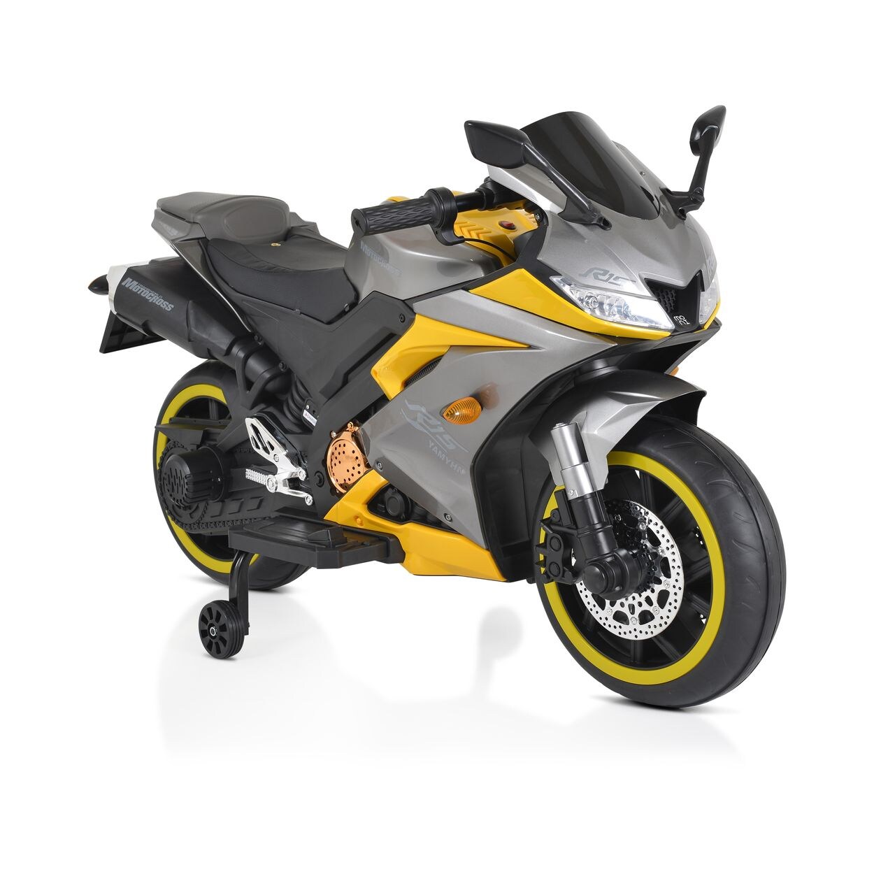 Moni Kinder Elektromotorrad Motocross MP3-Funktion Bluetooth Stützräder Lichter grau
